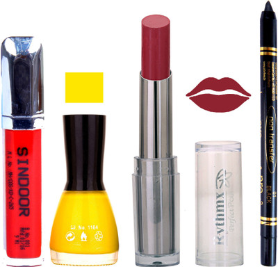 

Rythmx Lipstick Sindoor,Nail Polish,Black Kajal Makeup Pack Combo 678(Set of 4)