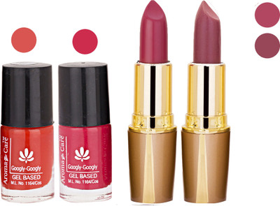 

Aroma Care Orange Nail Polish + Purple Lipstick Combo 2907201696(Set of 4)