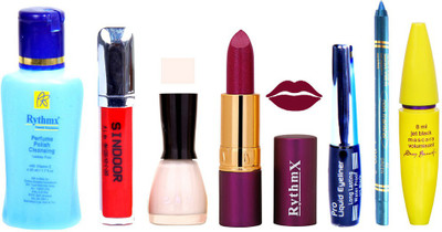 

Rythmx Lipstick ,Polish Remover, Sindoor, Nail Polish,EyeLiner,Turqoise Blue Kajal, Mascara, Makeup kit Combo 14002(Set of 7)
