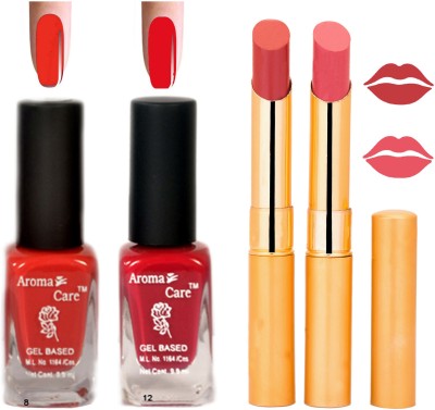 

Aroma Care Black Cap Nail Polish RHYTHM Orange Lipstick Combo 026(Set of 4)