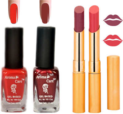 

Aroma Care Black Cap Nail Polish RHYTHM Orange Lipstick Combo 084(Set of 4)