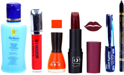 

Rythmx Remover, OTG Lipstick, Sindoor, Nail Polish,EyeLiner, Remover,Black Kajal, Makeup kit Combo 10068(Set of 6)