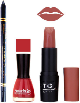 

Fashion Bar Nail Polish , OTG Lipstick , Black Kajal Combo 56(Set of 3)