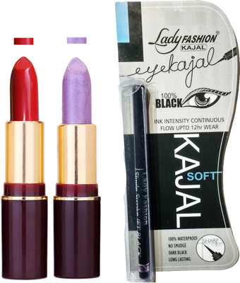 

Lady Fashion Lipstick And Kajal Combo(Set of 3)