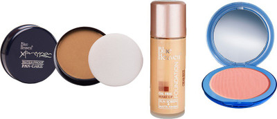 

Blue Heaven Xpression Pan Cake (74), Oil Free Foundation (Cream Beige) & Silk On Face Compact (PINK) Combo.(Set of 3)