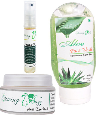 

Glowing Buzz Combo of Natural 1 Anti Tan Pack for Face, Dark Under Arms and Hands, 1 Aloe Face Wash and 1 Brahmi Essential Oil(Set of 3)