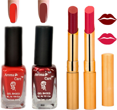 

Aroma Care Black Cap Nail Polish RHYTHM Pink Lipstick Combo 128(Set of 4)