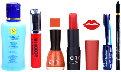 

Rythmx Remover, OTG Lipstick, Sindoor, Nail Polish,EyeLiner, Remover,Black Kajal, Makeup kit Combo 10101(Set of 6)