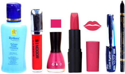 

Rythmx Remover, OTG Lipstick, Sindoor, Nail Polish,EyeLiner, Remover,Black Kajal, Makeup kit Combo 10079(Set of 6)