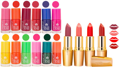 

Aroma Care 12 Piece Vibrant Color Nail Polish Combo Set With 4 Rythm Creamy Matte Lipstick Combo 54(Set of 16)