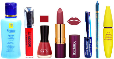

Rythmx Lipstick ,Polish Remover, Sindoor, Nail Polish,EyeLiner,Turqoise Blue Kajal, Mascara, Makeup kit Combo 14019(Set of 7)