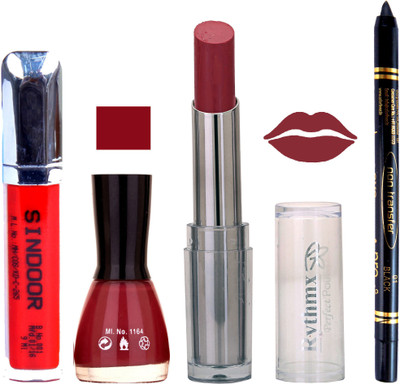 

Rythmx Lipstick Sindoor,Nail Polish,Black Kajal Makeup Pack Combo 668(Set of 4)