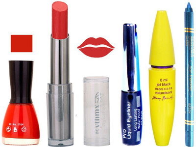 

Rythmx Lipstick, Nail Polish, Kajal, Eyeliner, Mascara, Sindoor, Nail Polish Remover Makeup kit Combo offer Pack of 7(Set of 7)