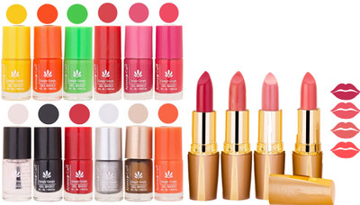 

Aroma Care 12 Piece Vibrant Color Nail Polish Combo Set With 4 Rythm Creamy Matte Lipstick Combo 132(Set of 16)