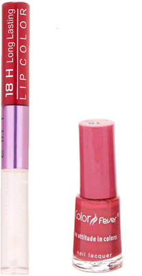 

Color Fever Long Lasting 4741612 Pink Nail Polish+Red Lipstick(Set of 2)