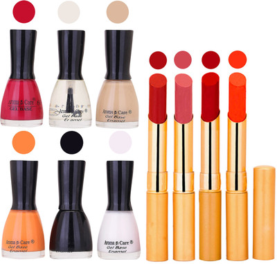 

Aroma Care Candi Bottle Nail Polish Combo with Rytm Popular Lipstick Combo Set-18(Set of 10)