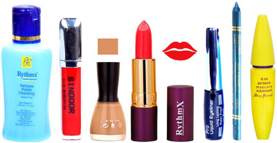 

Rythmx Lipstick ,Polish Remover, Sindoor, Nail Polish,EyeLiner,Turqoise Blue Kajal, Mascara, Makeup kit Combo 14058(Set of 7)