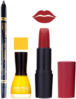 

Fashion Bar Nail Polish , OTG Lipstick , Black Kajal Combo 35(Set of 3)