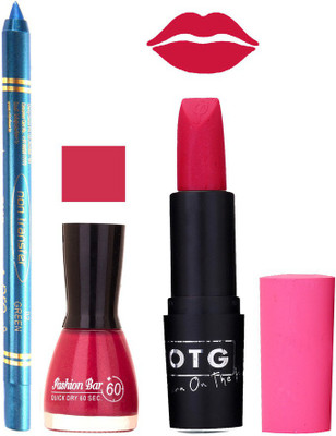 

Fashion Bar Nail Polish , otg Lipstick , Turquoise Blue Kajal Combo86(Set of 3)