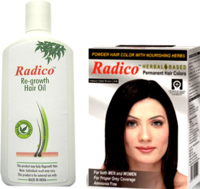 

Radico Dark Brown Herbal Hair Color With Re Growth Hair Oil(Set of 2)