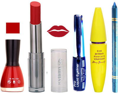 

Rythmx Lipstick, Nail Polish, Kajal, Eyeliner, Mascara, Sindoor, Nail Polish Remover Makeup kit Combo offer Pack of 7(Set of 7)
