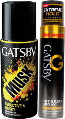 

Gatsby Musk Deodorant , Extreme Hold Spray(Set of 2)
