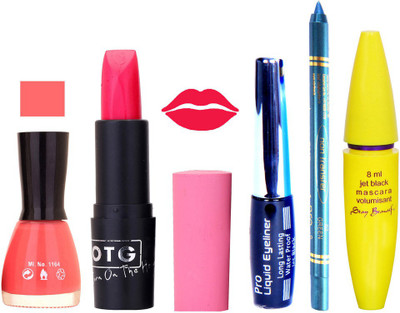 

Rythmx Lipstick, Nail Polish, Eyeliner,Turqoise Blue Kajal Makeup Combo Kit 1297(Set of 5)