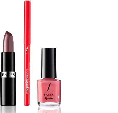 

Faces Go Chic Lipstick Plummed + Magneteyes Kajalsplash Nail Enamel Ballerina(Set of 3)