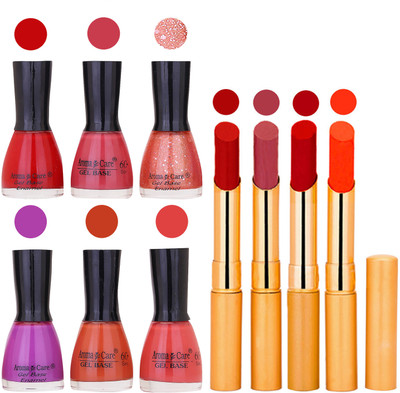 

Aroma Care Candi Bottle Nail Polish Combo with Rytm Popular Lipstick Combo Set-11(Set of 10)