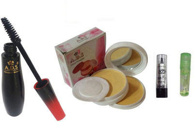 

ADS 1595 Mascara, Kajal, Compact Powder, Lip Gloss(Set of 4)