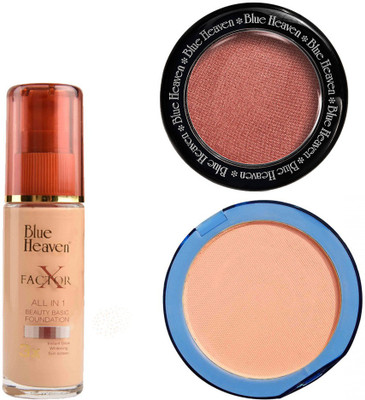 

Blue Heaven X Factor Foundation (Blush), Silk On Face Compact (Blush) & Diamond Blush on 502(Set of 3)
