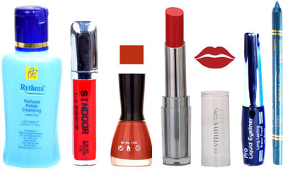 

Rythmx Lipstick And Nail Polish + Eyliner + Sindoor + Remover + Kajal Makeup Combo Pack(Set of 6)