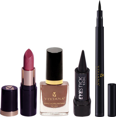 

Viviana Lipstick 1, Nail Color 1, Hi Tech Liner 1, Stick Kajal 1(Set of 4)
