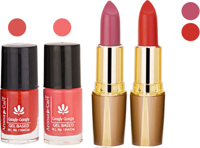 

Aroma Care Orange Nail Polish + Purple Lipstick Combo 2907201643(Set of 4)