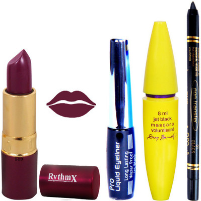 

Rythmx Mauve Lipstick Bold Look Eyeliner Black kajal Magnum Beauty Maskara Kit 10113(Set of 4)