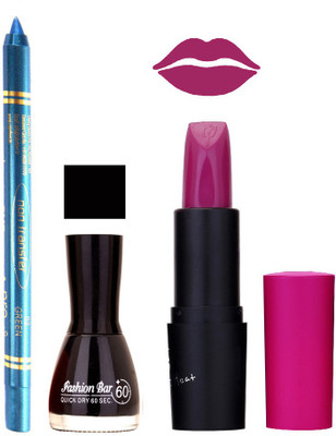 

Fashion Bar Nail Polish , otg Lipstick , Turquoise Blue Kajal Combo39(Set of 3)