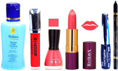 

Rythmx Lipstick ,Remover, Sindoor, Nail Polish,EyeLiner,Black Kajal, Makeup kit Combo 12110(Set of 6)