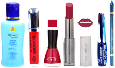 

Rythmx Lipstick And Nail Polish + Eyliner + Sindoor + Remover + Kajal Makeup Combo Pack(Set of 6)