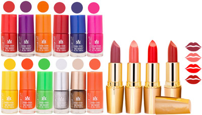 

Aroma Care 12 Piece Vibrant Color Nail Polish Combo Set With 4 Rythm Creamy Matte Lipstick Combo 52(Set of 16)