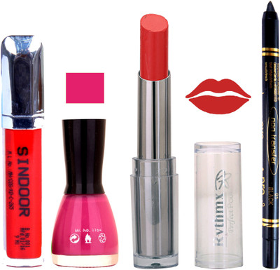 

Rythmx Lipstick Sindoor,Nail Polish,Black Kajal Makeup Pack Combo 660(Set of 4)