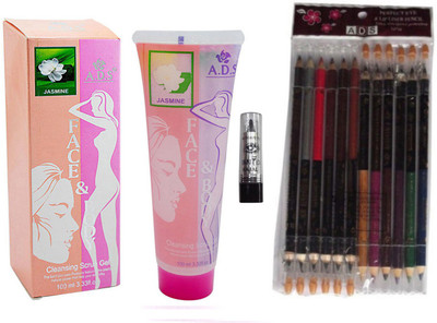 

ADS Cleansing Jasmine scrub gel / Kajal With ADS Perfect Eye And Lip Liner Pencil (12 Pieces)(Set of 3)