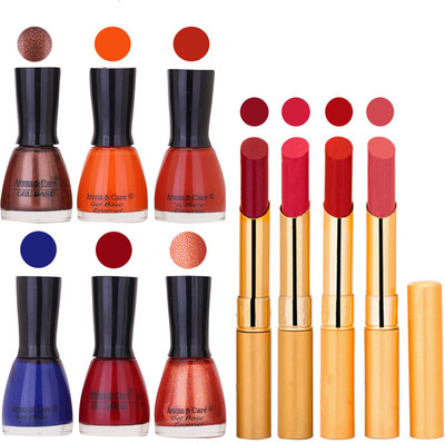 

Aroma Care Candi Bottle Nail Polish Combo with Rytm Popular Lipstick Combo Set-5(Set of 10)