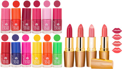 

Aroma Care 12 Piece Vibrant Color Nail Polish Combo Set With 4 Rythm Creamy Matte Lipstick Combo 129(Set of 16)