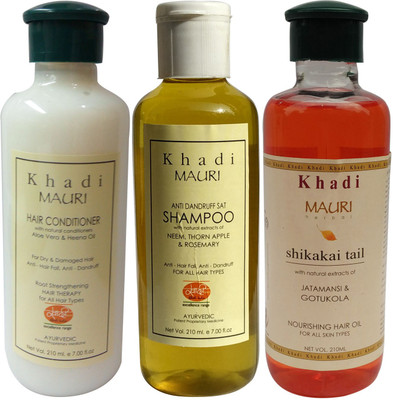 

Khadi Mauri Herbal Hair Conditioner - Anti Dandruff Sat Shampoo & Shikakai Oil Combo Pack of 3 Ayurvedic Natural 210 ml each(Set of 3)