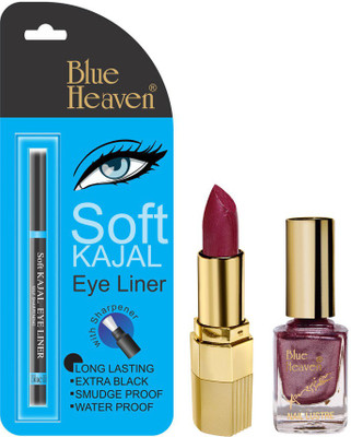 

Blue Heaven Lipstick P 079, Nail Paint 987 & Kajal Liner Combo(Set of 3)