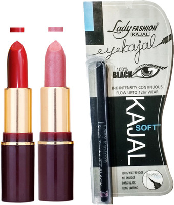 

Lady Fashion Lipstick And Kajal Combo(Set of 3)