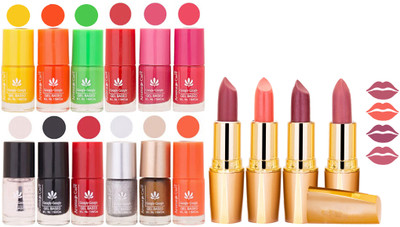 

Aroma Care 12 Piece Vibrant Color Nail Polish Combo Set With 4 Rythm Creamy Matte Lipstick Combo 75(Set of 16)