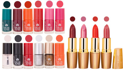 

Aroma Care Lot of 12 Insta Dri Nail Polish and Creamy Matte Rythm Lipsticks Classic Combo Set 102(Set of 16)