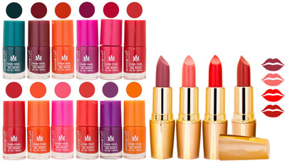 

Aroma Care 12 Piece Vibrant Color Nail Polish Combo Set With 4 Rythm Creamy Matte Lipstick Combo 39(Set of 16)