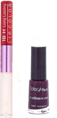 

Color Fever Long Lasting 4741614 Brown Nail Polish+Red Lipstick(Set of 2)